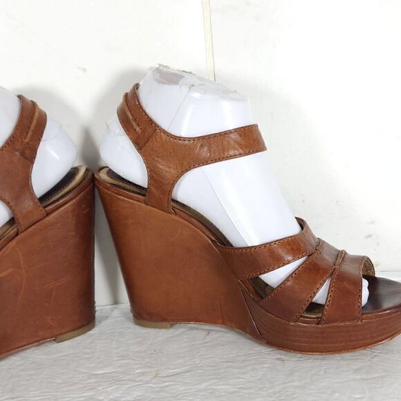 Frye Women’s Alex Seam 2 Sandals US 8,5M Brown Leather Platform Wedge Sandals - Picture 6 of 14